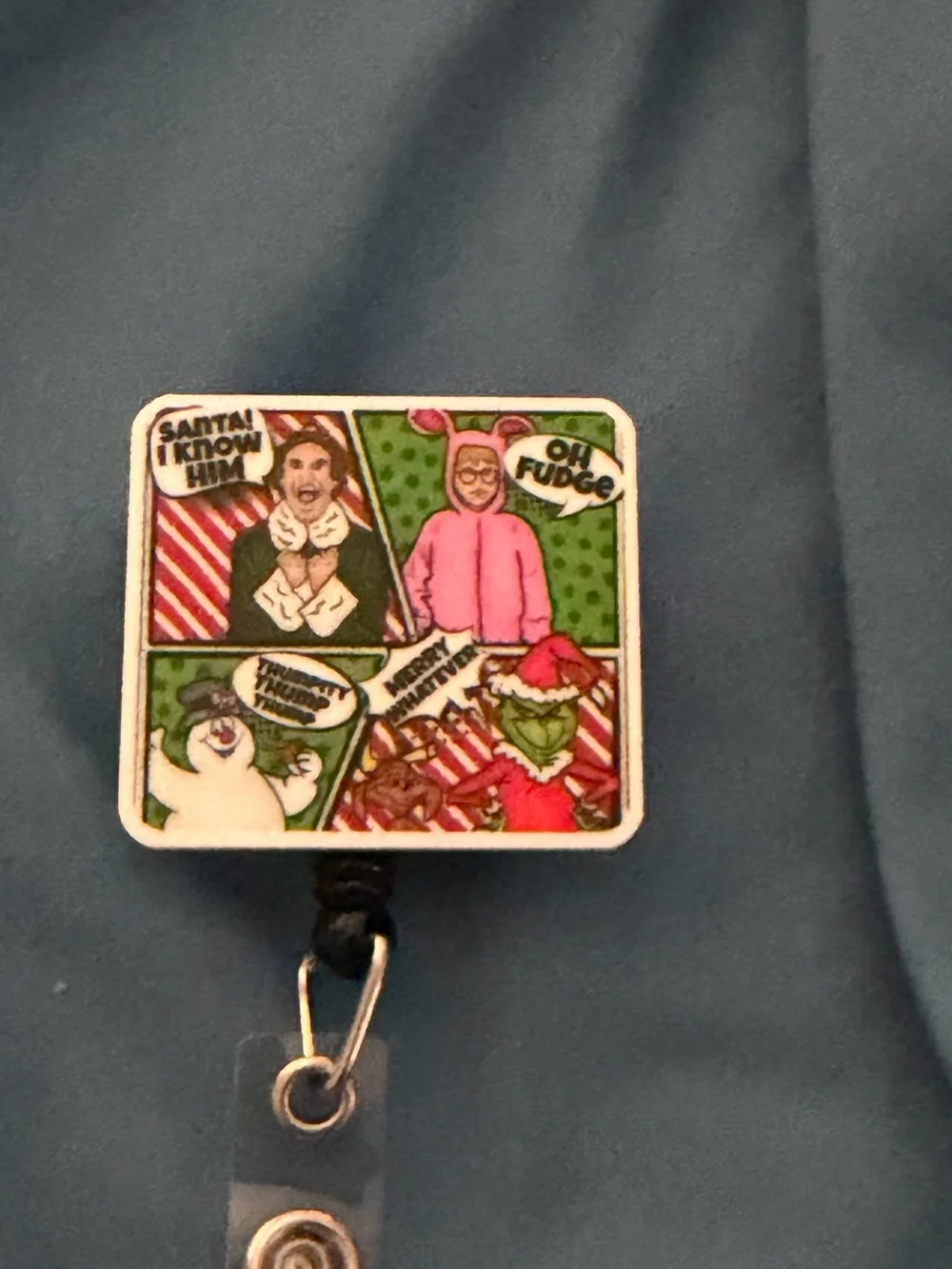 Holiday Comic Badge Reel - Pink & Green